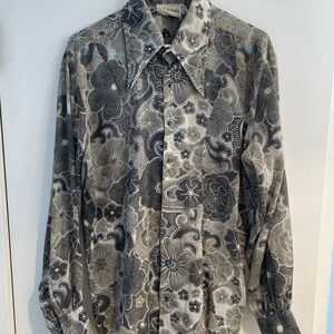 70s Disco Vintage D’Avila Floral Gray Shirt Men’s Lg Long Sleeve Floral Pattern